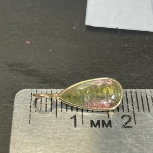 2CT Natural Pink Green Watermelon Tourmaline Pear Shape in Solid 14K Yellow Gold - Picture 6 of 8
